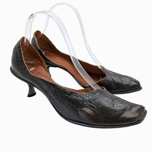 CYDWOQ Vintage Shoe Womens EU 37.5 US 7.5 Brown Leather Kitten Heel Handmade USA